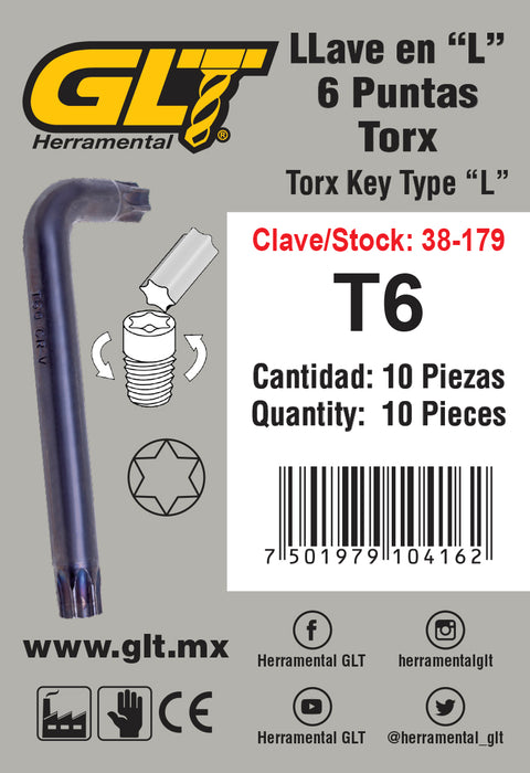 Llave o Maneral en “L” T-27. 6 Puntas Tamper. GLT ®