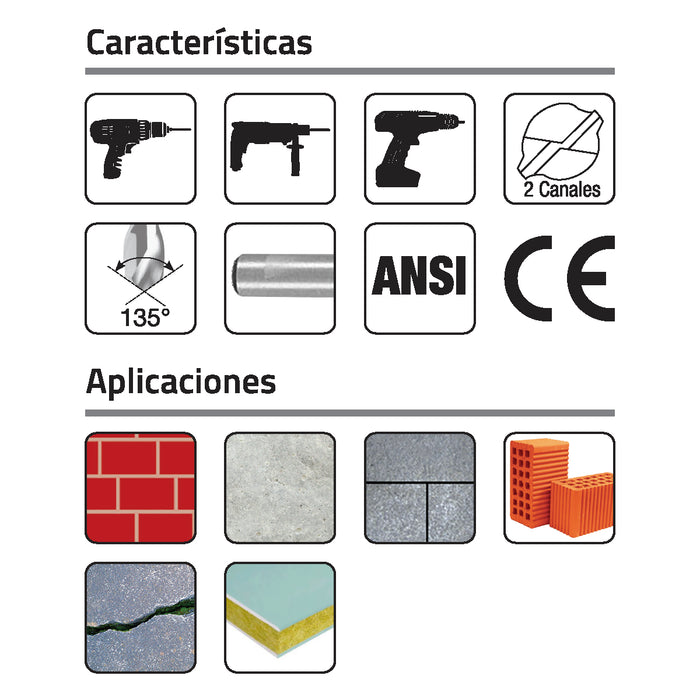 Broca para Concreto 7/8" x 6" Zanco estándar ½" Diamanton Wi 74 GLT ®