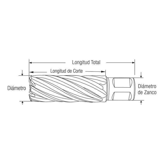 Cortador Anular 1-3/8" Largo X 1-1/16" Diámetro Zanco Weldon Acero Alta Velocidad.