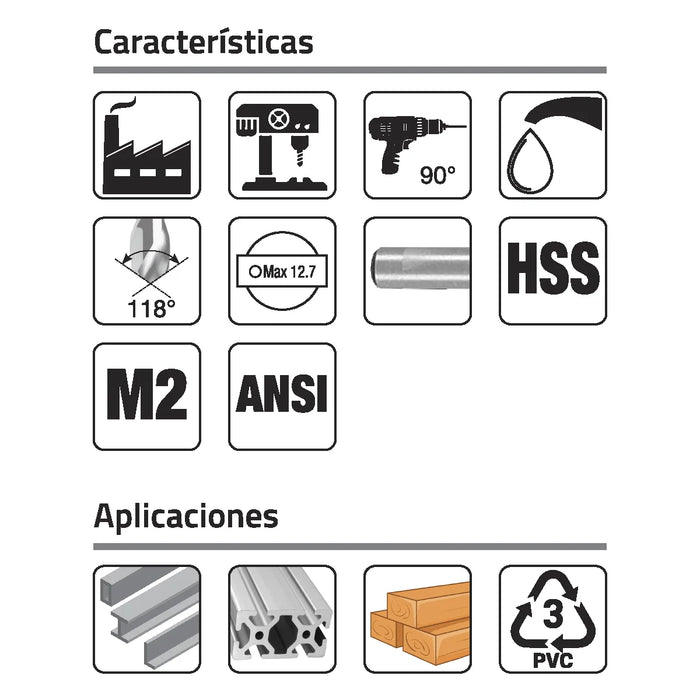 Broca serie corta AV 1-1/8" HSS Punta 118° GLT ®