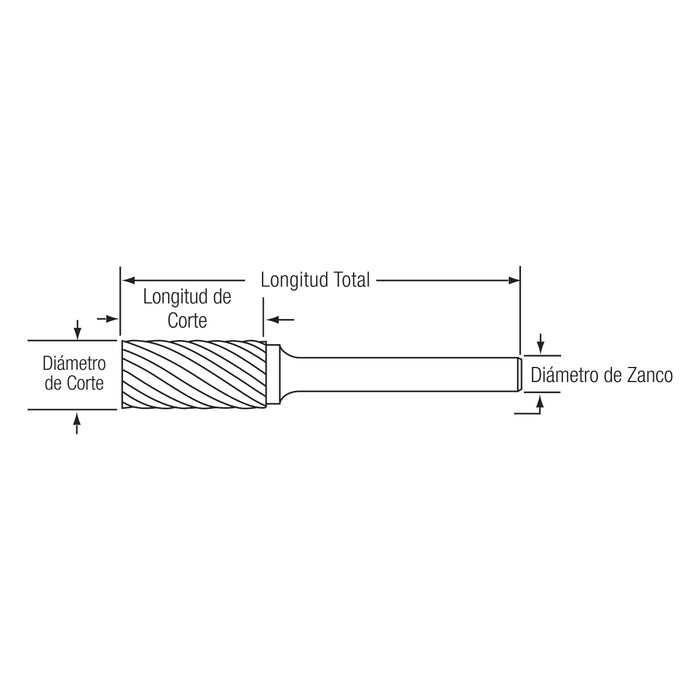 Lima Rotativa  SA-2 DC5/16" X LC3/4" X Largo Total2-1/2" Zanco 1/4" Cilíndrica sin corte al frente. GLT ®