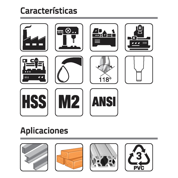 Broca Zanco Morse Cónico No. 1 de  9/32" Alta Velocidad M2 Fraccional HSS Punta 118° GLT®