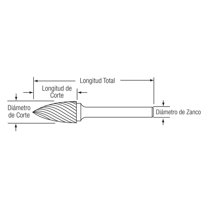 Lima Rotativa SG-5 estándar 1/2"X LC 1" X LargoTotal 2-3/4" Zanco 1/4" Forma de árbol con punta final. GLT ®