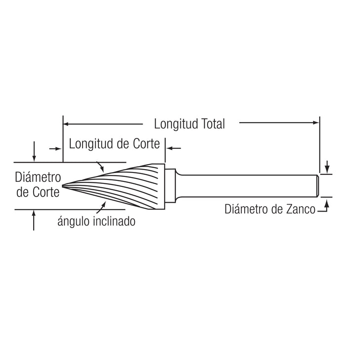 Lima Rotativa SM-42 Carburo sólido DC1/8" X LC7/16" X LargoTotal1-1/2" Zanco 1/8" Forma cónica con punta. 14º. GLT ®