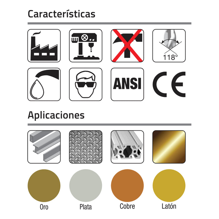 Broca 1" Carburo Sólido Zanco Recto Longitud Normal Punta 118°. GLT ®