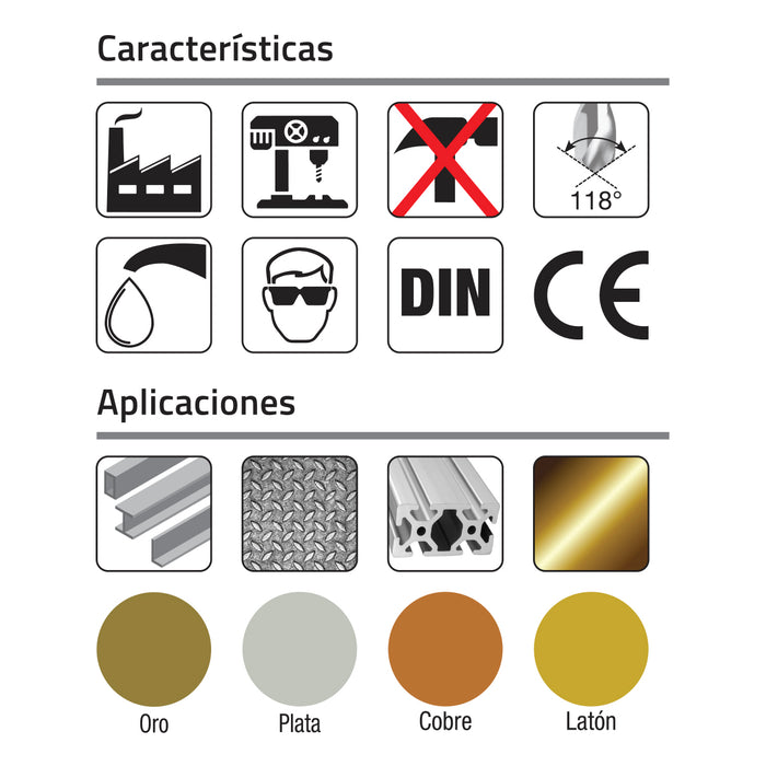 Broca 6.50mm. Carburo Sólido Zanco Recto Punta 118°. GLT ®