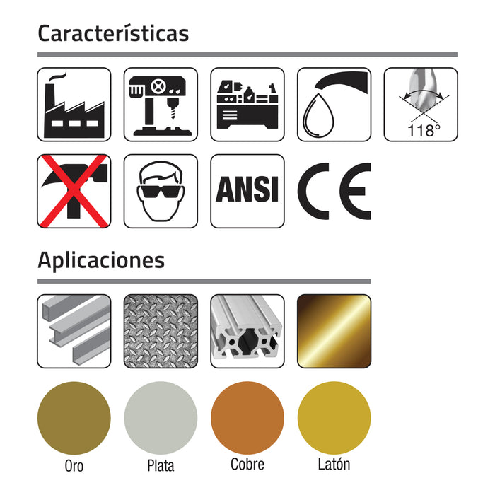 Broca No. 1 para Centros Doble Punta 118° carburo sólido. GLT ®