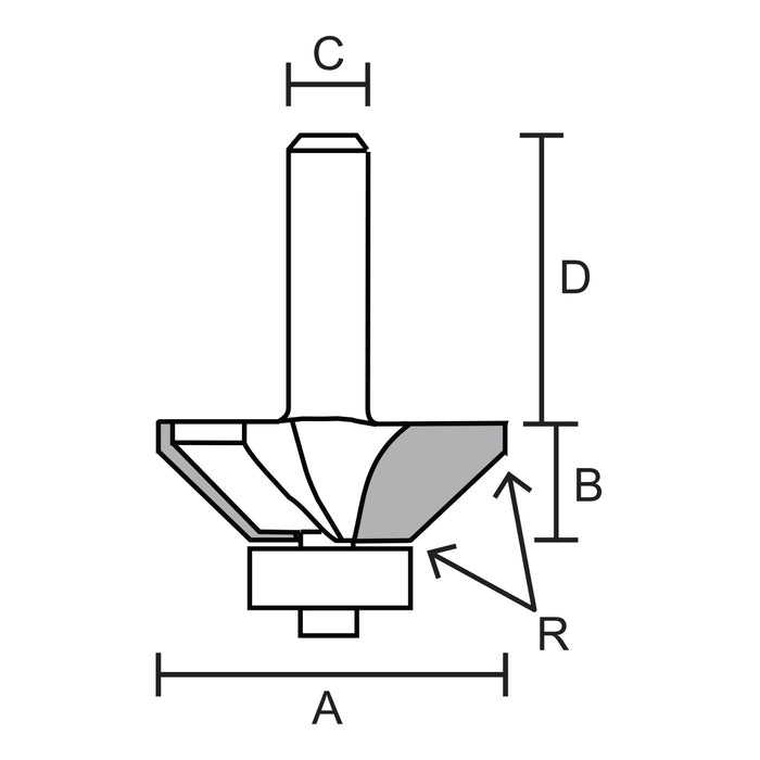 Broca Router 1-1/4" Chaflan 45º, 2 Pastillas de Carburo Zanco 1/4". GLT ®