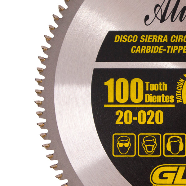 Disco Sierra Circular Ø10”-100 Dientes Carburo Triple Corte (TCG)Para Corte Metales No Ferrosos.