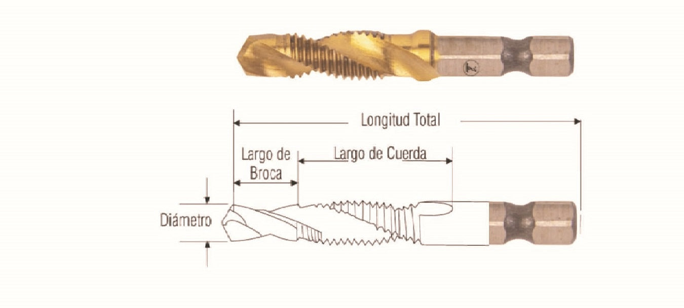 Machuelo Broca TiN Zanco Hexagonal ¼ Ø06.00mm Paso 1.00