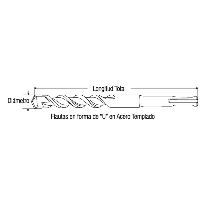 Broca para Concreto 9/16" X 18" Diamantón Wi 74 Compatible Roto martillo  SDS GLT®