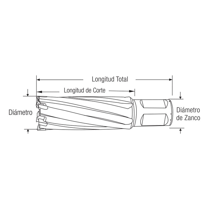 Cortador Anular 1"  X 1-3/8" Profundidad Zanco Weldon Dientes Carburo (TCT).