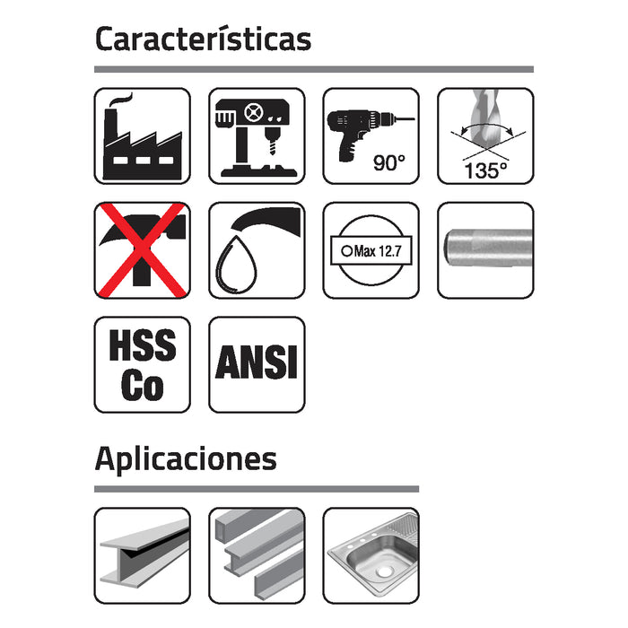 Broca 1/64" Acero Al Cobalto Zanco Recto Punta 135° GLT ®