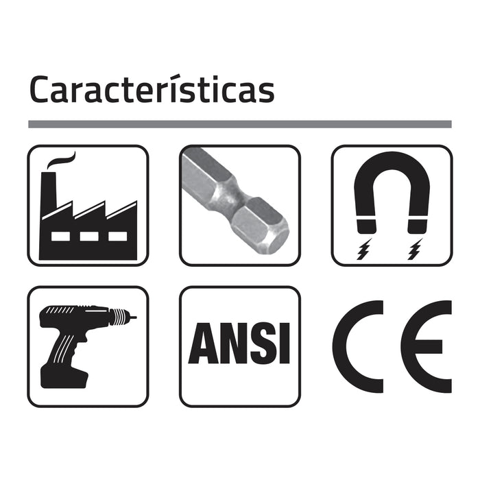 Punta Cruz (Phillips) para Atornillar No. 2 X 150mm largo Magnética Zanco Hexagonal ¼" 6.35mm. GLT ®