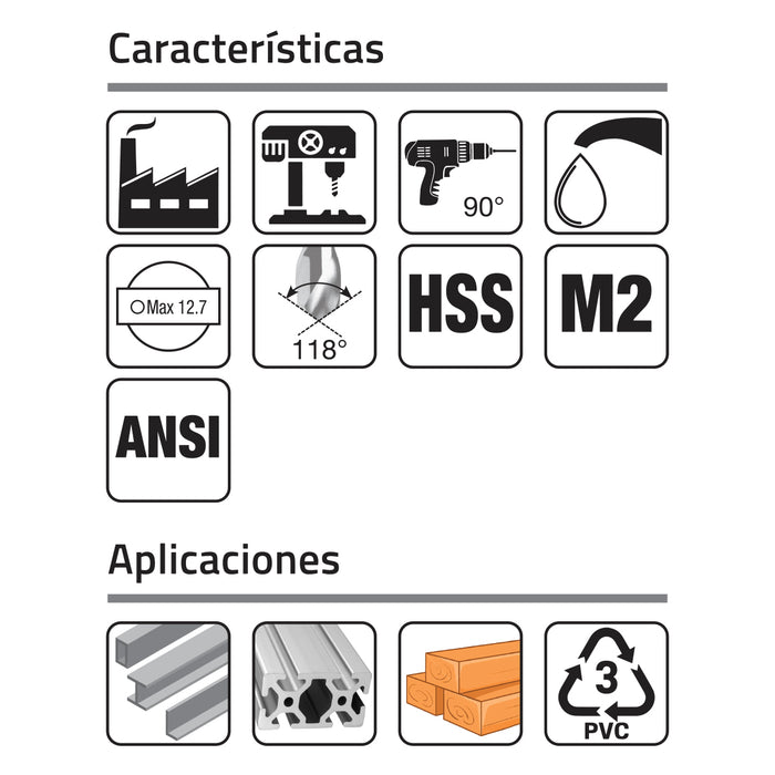 Juego 5 piezas de brocas Zanco Recto punta 118º AAV M2 Helicoidal rectificada GLT®