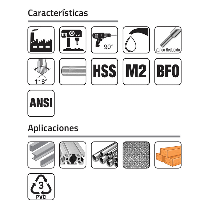 Juego de brocas 12 piezas Zanco de 1/2" fraccional caja metálica GLT®