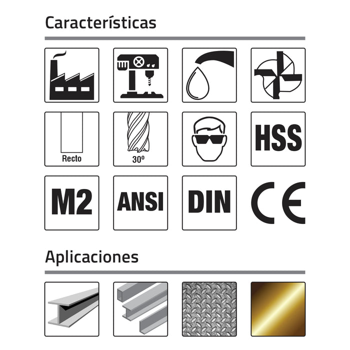 4 Canales con Corte Al Centro 3/8" X Zanco 3/8" LC 3/4" Largo Total 2-1/2" Fraccionales Serie Normal Uso General. GLT®