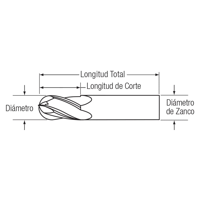 CV Punta redonda 4F CS TiALN Ø5.0mm X Zanco 5mm X LTC 16mm X LT 50mm"  Corte al Centro. GLT ®