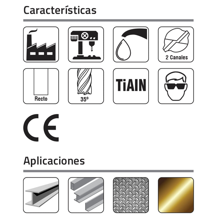 CV Carburo sólido 2F Punta recta TiALN Ø7/16" X Zanco 7/16" X LTC 2" X LT 4" Serie larga uso general. GLT ®