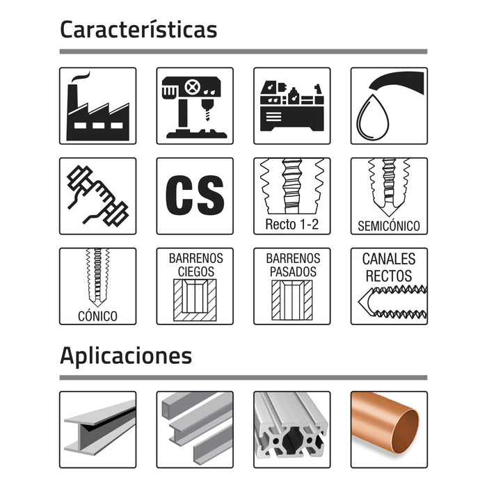 Machuelo 1/2"-13 NC Acero Al Carbón Canales Rectos Medidas Fraccionales. GLT®