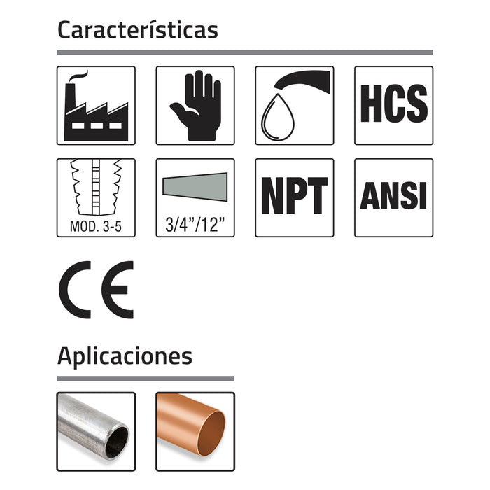 Machuelo Para Tubo NPT 1/2"-14 Rosca Derecha Ángulo de Corte Medio GLT®